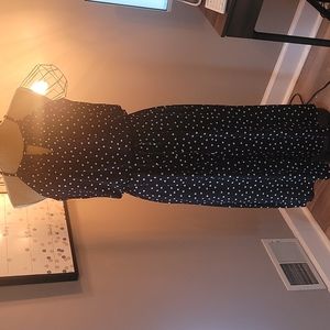 London Times Navy & White Polka Dot Jumpsuit